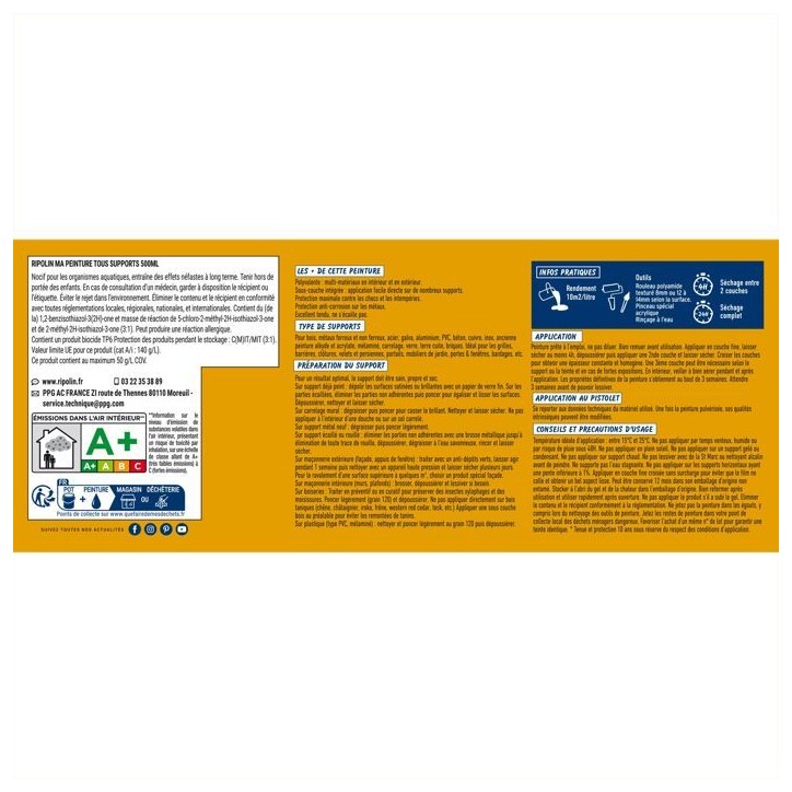 Peinture multi-supports - Jaune miel - RAL 1004 - Mat - Ripolin - 2L Peinture multi-supports - Jaune miel - RAL 1004 - Mat - Ripolin - 2L