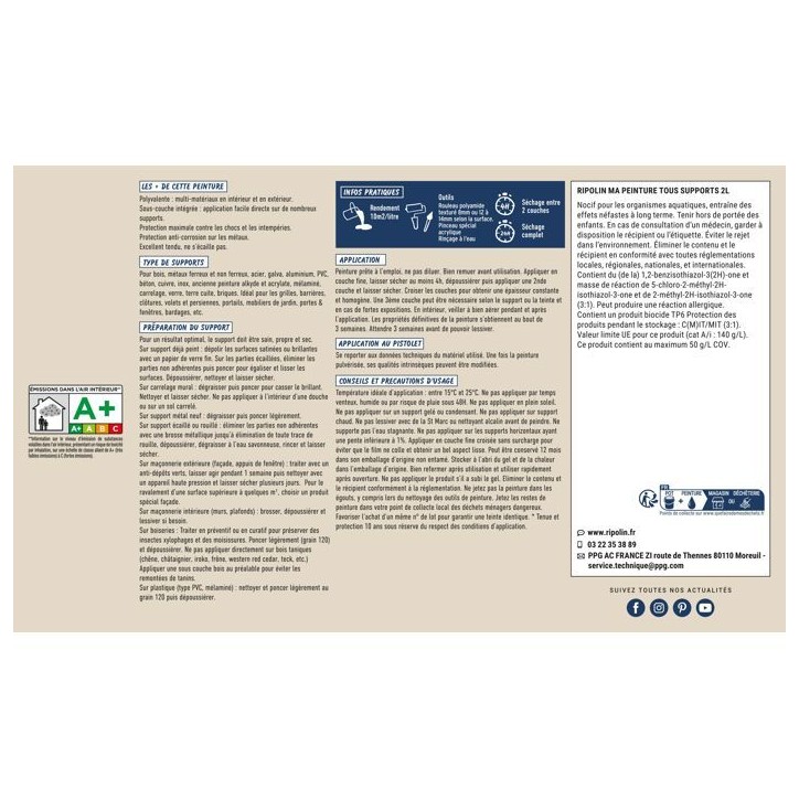 Peinture multi-supports - Blanc cassé - RAL 1013 - Mat - Ripolin - 2L Peinture multi-supports - Blanc cassé - RAL 1013 - Mat - Ripolin - 2L