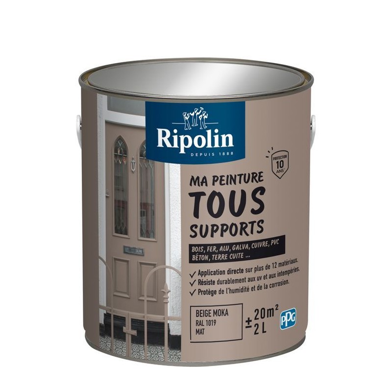 Peinture multi-supports - Beige moka - RAL 1019 - Mat - Ripolin - 2L