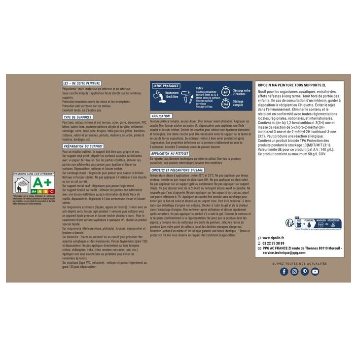 Peinture multi-supports - Beige moka - RAL 1019 - Mat - Ripolin - 2L Peinture multi-supports - Beige moka - RAL 1019 - Mat - Ripolin - 2L