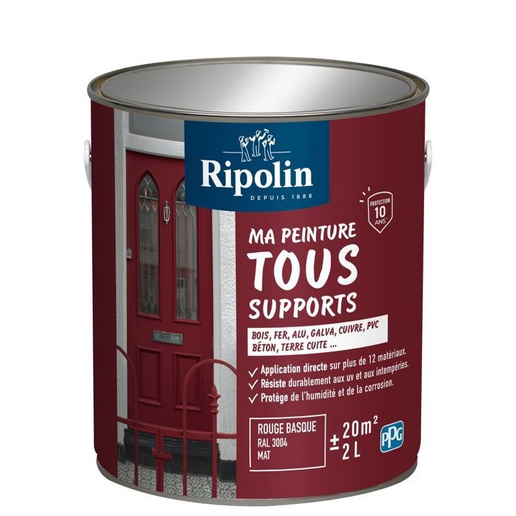 Peinture multi-supports - Rouge basque - RAL 3004 - Mat - Ripolin - 2L Peinture multi-supports - Rouge basque - RAL 3004 - Mat - Ripolin - 2L