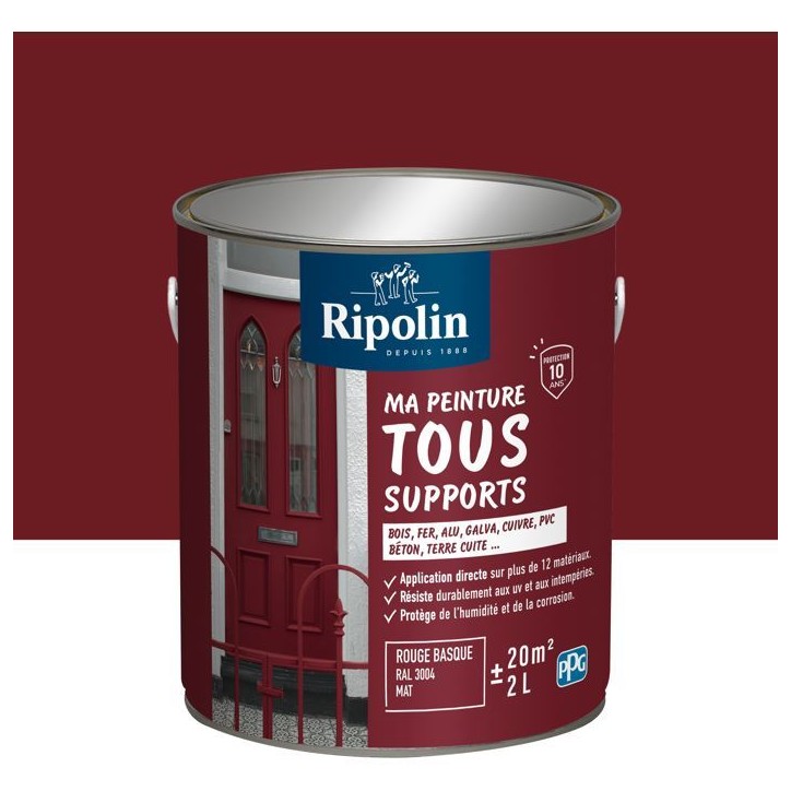 Peinture multi-supports - Rouge basque - RAL 3004 - Mat - Ripolin - 2L Peinture multi-supports - Rouge basque - RAL 3004 - Mat - Ripolin - 2L
