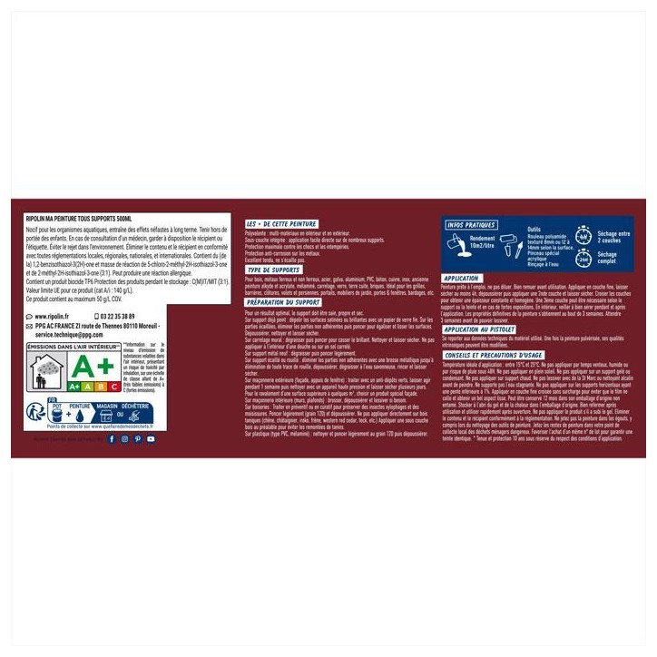 Peinture multi-supports - Rouge basque - RAL 3004 - Mat - Ripolin - 2L Peinture multi-supports - Rouge basque - RAL 3004 - Mat - Ripolin - 2L