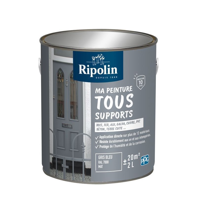 Peinture multi-supports - Gris bleu - RAL 7000 - Mat - Ripolin - 2L
