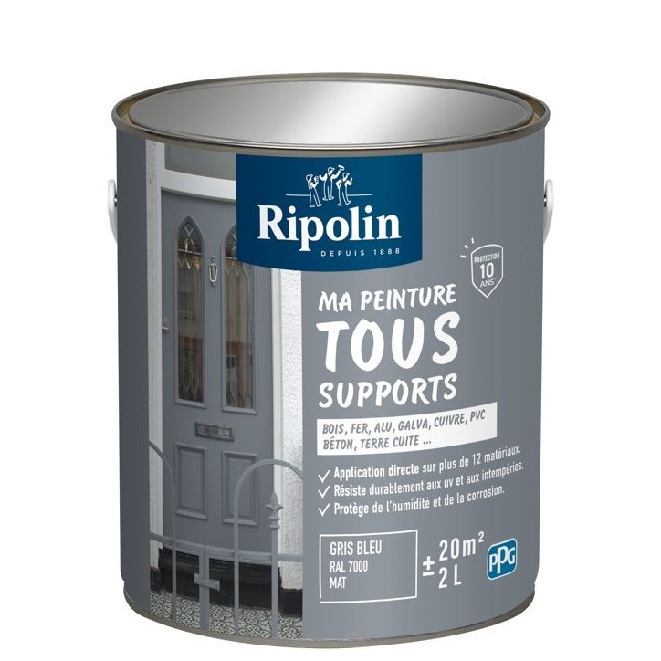 Peinture multi-supports - Gris bleu - RAL 7000 - Mat - Ripolin - 2L Peinture multi-supports - Gris bleu - RAL 7000 - Mat - Ripolin - 2L