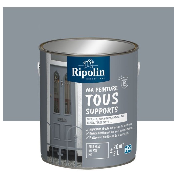 Peinture multi-supports - Gris bleu - RAL 7000 - Mat - Ripolin - 2L Peinture multi-supports - Gris bleu - RAL 7000 - Mat - Ripolin - 2L