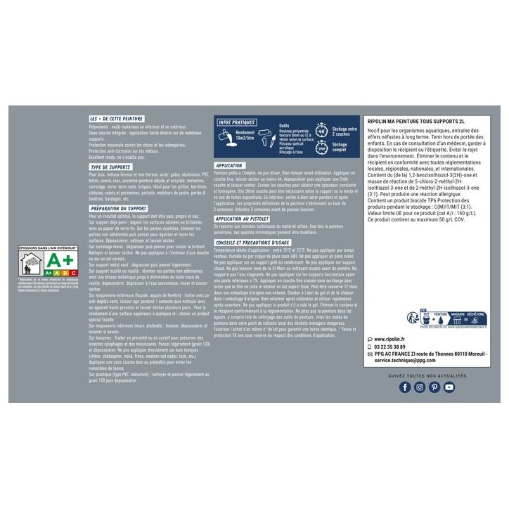 Peinture multi-supports - Gris bleu - RAL 7000 - Mat - Ripolin - 2L Peinture multi-supports - Gris bleu - RAL 7000 - Mat - Ripolin - 2L