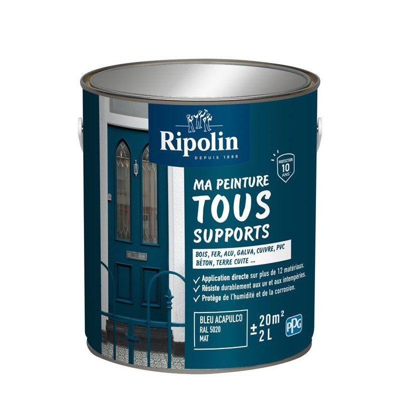 Peinture multi-supports - Bleu acapulco - RAL 5020 - Mat - Ripolin - 2