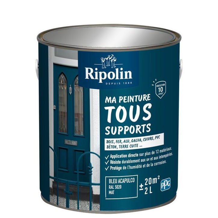 Peinture multi-supports - Bleu acapulco - RAL 5020 - Mat - Ripolin - 2L Peinture multi-supports - Bleu acapulco - RAL 5020 - Mat - Ripolin - 2L