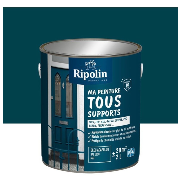 Peinture multi-supports - Bleu acapulco - RAL 5020 - Mat - Ripolin - 2L Peinture multi-supports - Bleu acapulco - RAL 5020 - Mat - Ripolin - 2L