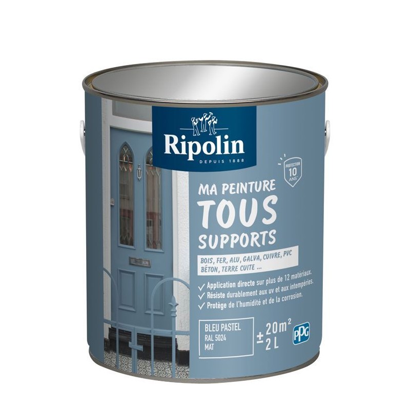 Peinture multi-supports - Bleu pastel - RAL 5024 - Mat - Ripolin - 2L