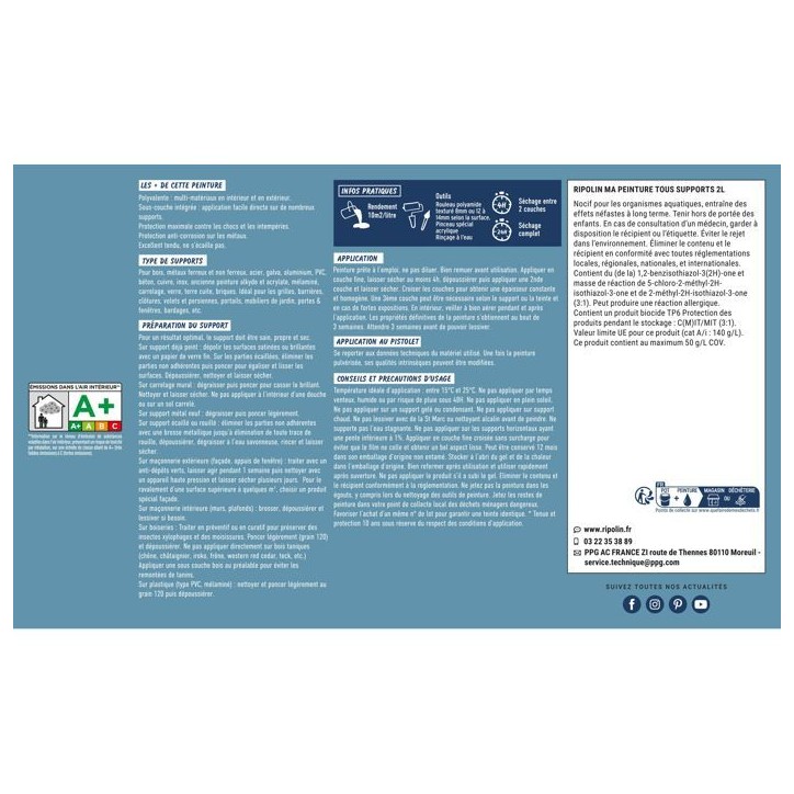 Peinture multi-supports - Bleu pastel - RAL 5024 - Mat - Ripolin - 2L Peinture multi-supports - Bleu pastel - RAL 5024 - Mat - Ripolin - 2L