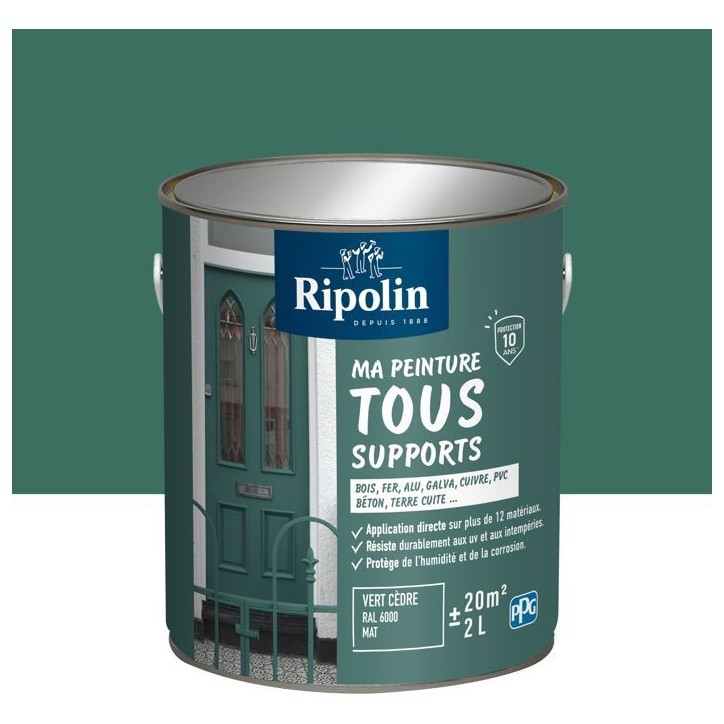 Peinture multi-supports - Vert cedre - RAL 6000 - Mat - Ripolin - 2L Peinture multi-supports - Vert cedre - RAL 6000 - Mat - Ripolin - 2L
