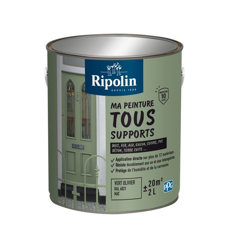 Peinture multi-supports - Vert oliver - RAL 6021 - Mat - Ripolin - 2L