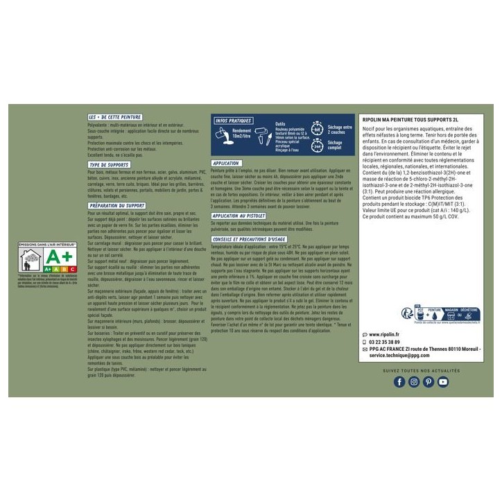 Peinture multi-supports - Vert oliver - RAL 6021 - Mat - Ripolin - 2L Peinture multi-supports - Vert oliver - RAL 6021 - Mat - Ripolin - 2L