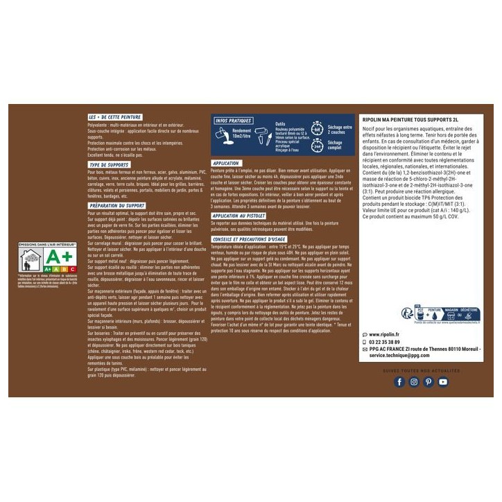 Peinture multi-supports - Châtaigner - RAL 8007 - Mat - Ripolin - 2L Peinture multi-supports - Châtaigner - RAL 8007 - Mat - Ripolin - 2L