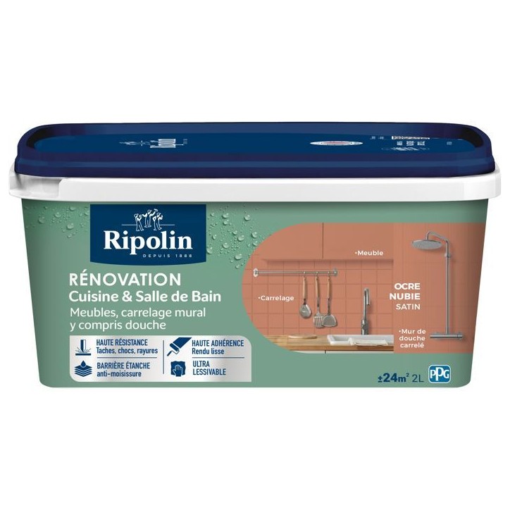 Peinture rénovation cuisine et salle de bain - Ocre nubie - Satiné - Ripolin - 2L