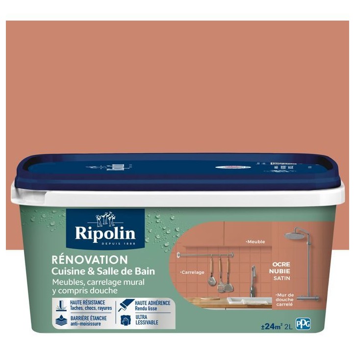 Peinture rénovation cuisine et salle de bain - Ocre nubie - Satiné - Ripolin - 2L