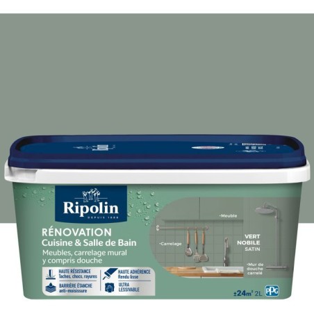 Peinture rénovation cuisine et salle de bain - Vert nobile - Satiné