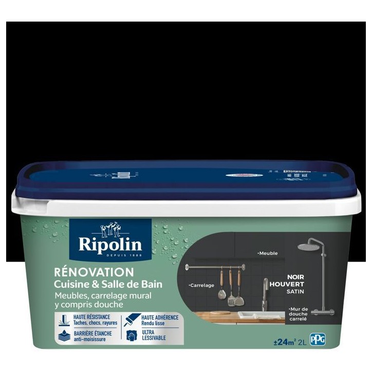 Peinture rénovation cuisine et salle de bain - Noir houvert - Satiné - Ripolin - 2L Peinture rénovation cuisine et salle de bain - Noir houvert - Satiné - Ripolin - 2L