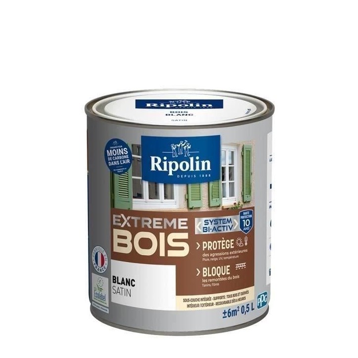 RIPOLIN Peinture Bois Satin Haute Protection 10 ans qui Protege et Magnifie vos Bois - Blanc RIPOLIN Peinture Bois Satin Haute Protection 10 ans qui Protege et Magnifie vos Bois - Blanc