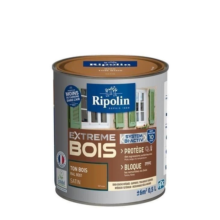 RIPOLIN Peinture Bois Satin Haute Protection 10 ans qui Protege et Magnifie vos Bois - Ton bois RIPOLIN Peinture Bois Satin Haute Protection 10 ans qui Protege et Magnifie vos Bois - Ton bois