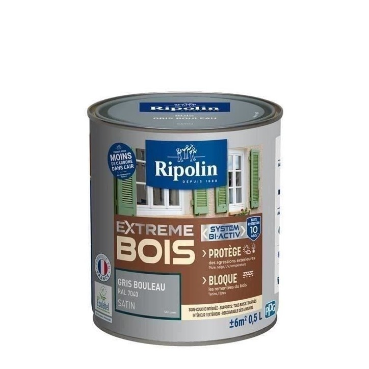 RIPOLIN Peinture Bois Satin Haute Protection 10 ans qui Protege et Magnifie vos Bois - Gris bouleau RIPOLIN Peinture Bois Satin Haute Protection 10 ans qui Protege et Magnifie vos Bois - Gris bouleau