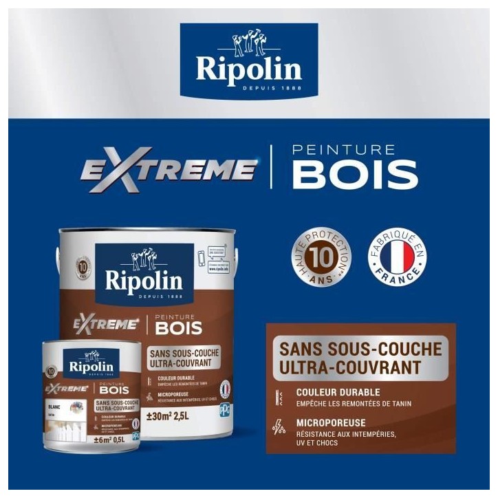 RIPOLIN Peinture Bois Satin Haute Protection 10 ans qui Protege et Magnifie vos Bois - Gris bouleau RIPOLIN Peinture Bois Satin Haute Protection 10 ans qui Protege et Magnifie vos Bois - Gris bouleau