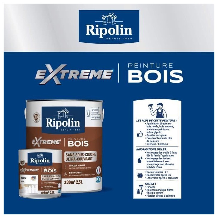 RIPOLIN Peinture Bois Satin Haute Protection 10 ans qui Protege et Magnifie vos Bois - Gris bouleau RIPOLIN Peinture Bois Satin Haute Protection 10 ans qui Protege et Magnifie vos Bois - Gris bouleau