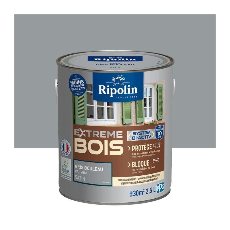 Peinture pour Bois Intérieur & Extérieur - Satin - 2,5L - Gris Boule