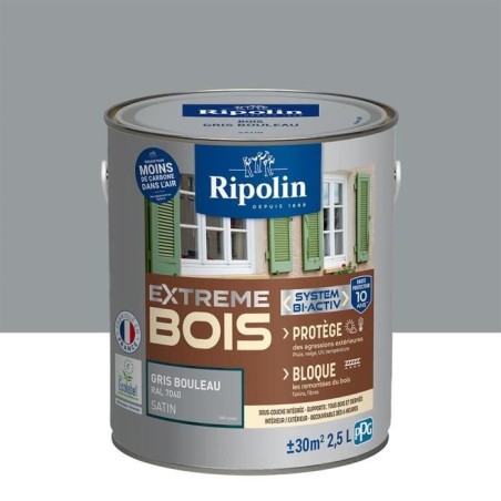 Peinture pour Bois Intérieur & Extérieur - Satin - 2,5L - Gris Boule