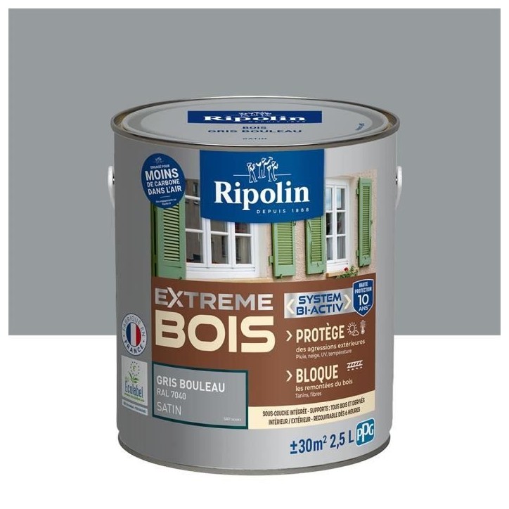 Peinture pour Bois Intérieur & Extérieur - Satin - 2,5L - Gris Bouleau Ral 7040 - Ripolin Peinture pour Bois Intérieur & Extérieur - Satin - 2,5L - Gris Bouleau Ral 7040 - Ripolin