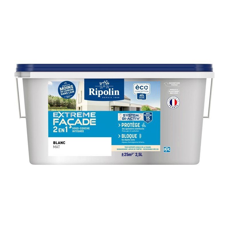 Peinture extreme façade 2 en 1 - Blanc - Mat - Ripolin - 2,5L