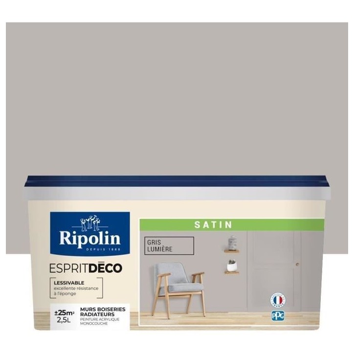 Peinture de couleur murale intérieur satin gris lumiére 2,5L Ripolin Peinture de couleur murale intérieur satin gris lumiére 2,5L Ripolin