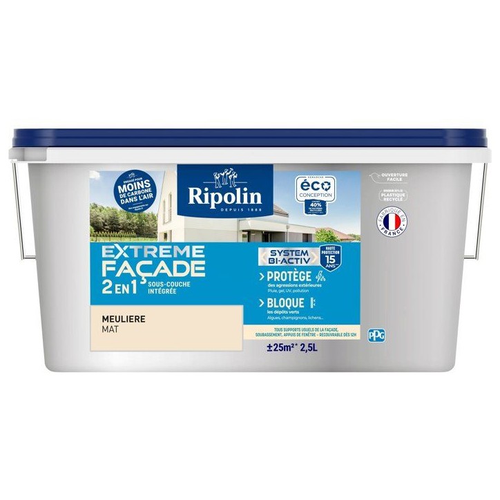 Peinture extreme façade 2 en 1 - Meuliere - Mat - Ripolin - 2,5L Peinture extreme façade 2 en 1 - Meuliere - Mat - Ripolin - 2,5L