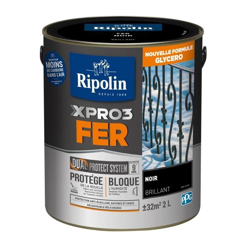 Peinture fer - RIPOLIN - Noir - Brillant - 2L