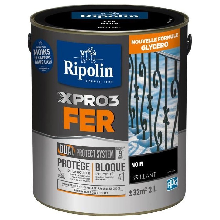 Peinture fer - RIPOLIN - Noir - Brillant - 2L Peinture fer - RIPOLIN - Noir - Brillant - 2L
