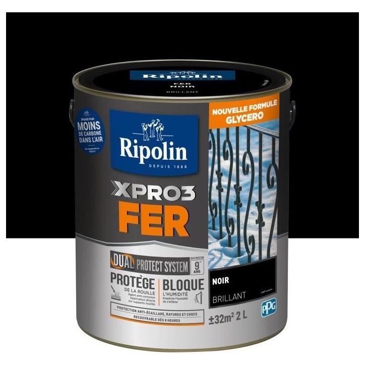 Peinture fer - RIPOLIN - Noir - Brillant - 2L Peinture fer - RIPOLIN - Noir - Brillant - 2L