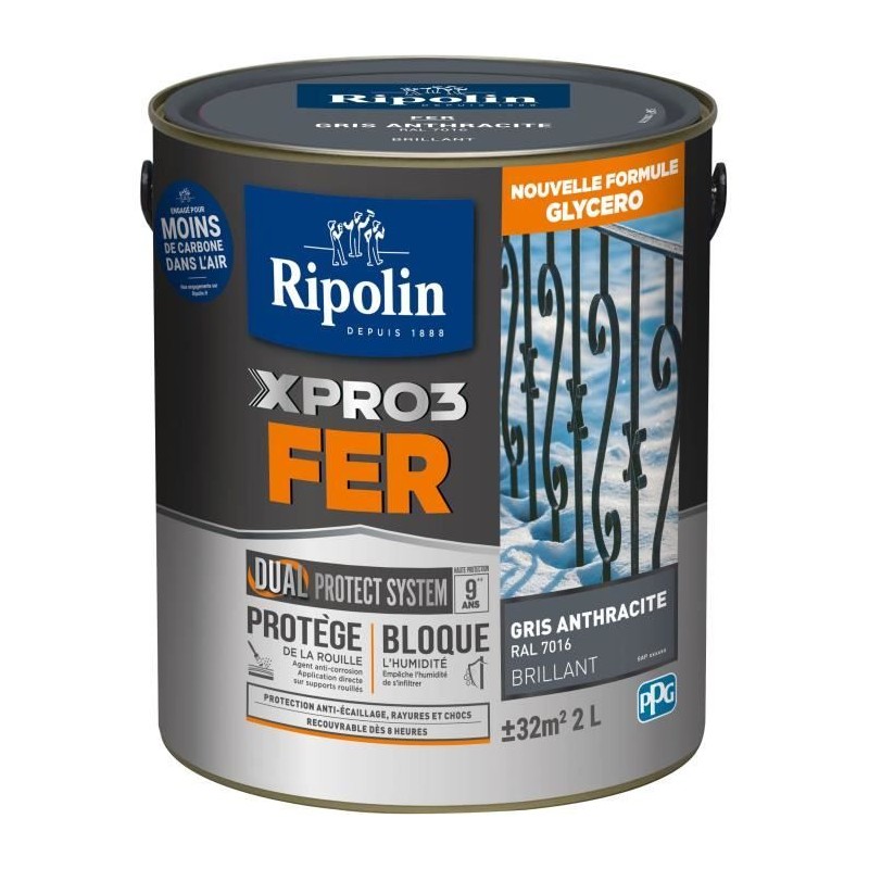 Peinture fer - RIPOLIN - 7016 - Gris Anthracite - Brillant - 2L