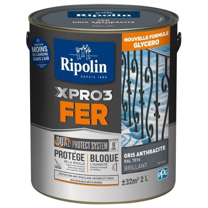 Peinture fer - RIPOLIN - 7016 - Gris Anthracite - Brillant - 2L Peinture fer - RIPOLIN - 7016 - Gris Anthracite - Brillant - 2L