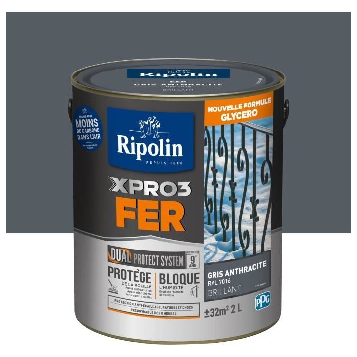 Peinture fer - RIPOLIN - 7016 - Gris Anthracite - Brillant - 2L Peinture fer - RIPOLIN - 7016 - Gris Anthracite - Brillant - 2L