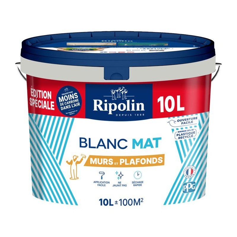 Peinture murs et plafonds - Blanc - Mat - RIPOLIN - 10 L - Edition sp