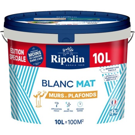 Peinture murs et plafonds - Blanc - Mat - RIPOLIN - 10 L - Edition sp