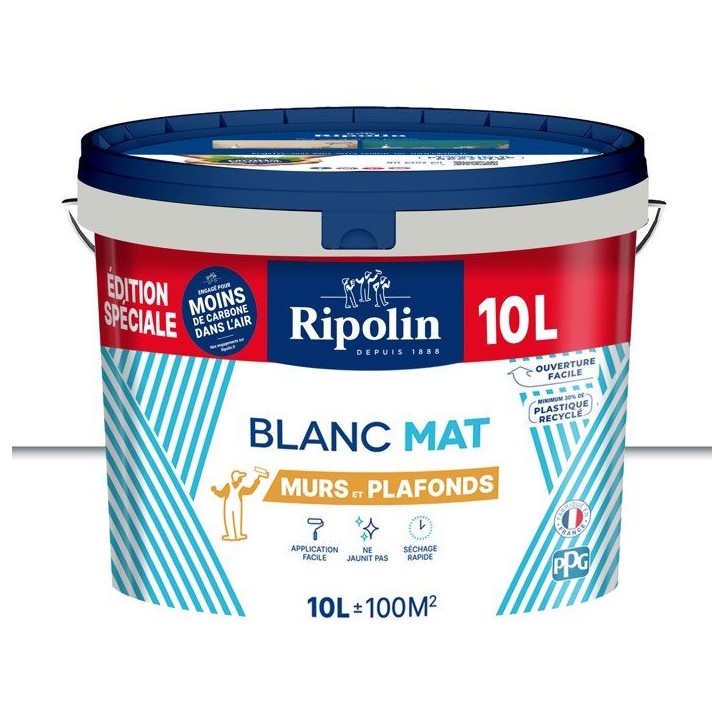 Peinture murs et plafonds - Blanc - Mat - RIPOLIN - 10 L - Edition spéciale bi-couche Peinture murs et plafonds - Blanc - Mat - RIPOLIN - 10 L - Edition spéciale bi-couche