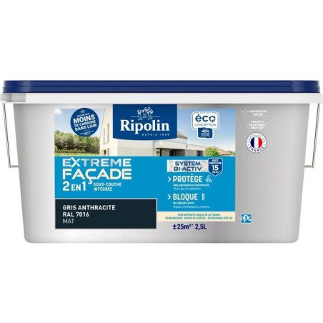 Peinture extreme façade 2 en 1 - Gris Anthracite - Mat - Ripolin - 2,