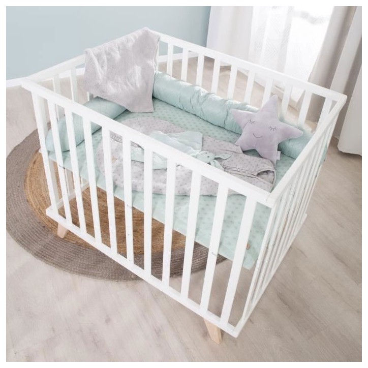 Parc bébé - ROBA - 75 x 100 cm - Tapis de parc 'Lil Planet' vert givré inclus - Blanc Parc bébé - ROBA - 75 x 100 cm - Tapis de parc 'Lil Planet' vert givré inclus - Blanc