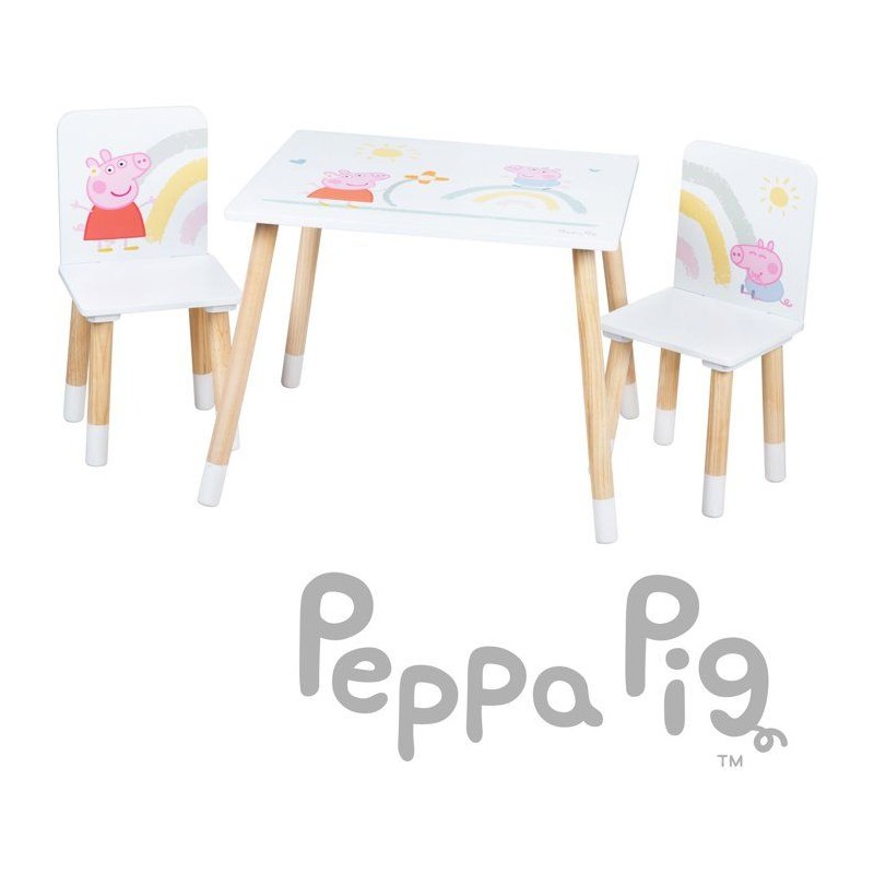 Set table et 2 chaises pour enfant - ROBA - Peppa Pig - Pieds en bois