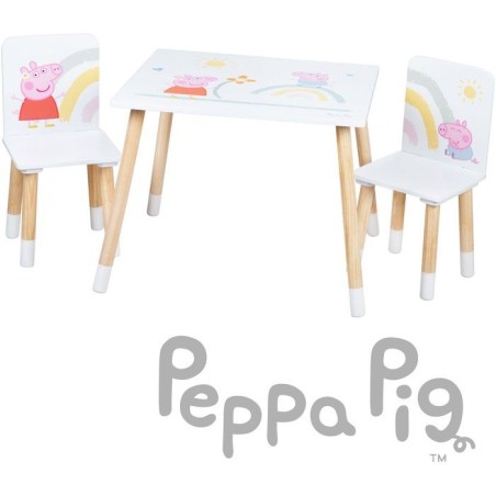 Set table et 2 chaises pour enfant - ROBA - Peppa Pig - Pieds en bois