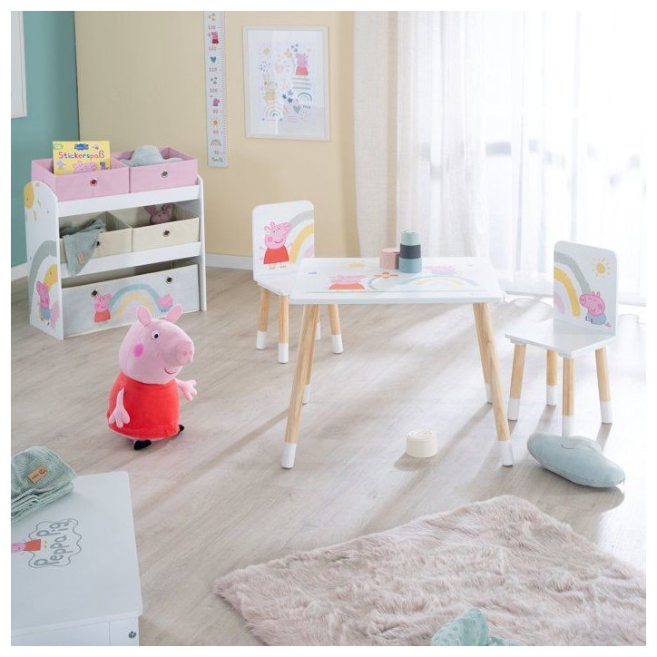 Set table et 2 chaises pour enfant - ROBA - Peppa Pig - Pieds en bois massif - Blanc / Rose / Naturel Set table et 2 chaises pour enfant - ROBA - Peppa Pig - Pieds en bois massif - Blanc / Rose / Naturel