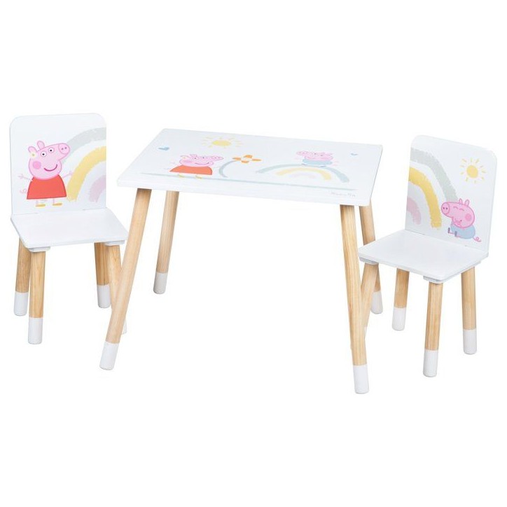 Set table et 2 chaises pour enfant - ROBA - Peppa Pig - Pieds en bois massif - Blanc / Rose / Naturel Set table et 2 chaises pour enfant - ROBA - Peppa Pig - Pieds en bois massif - Blanc / Rose / Naturel